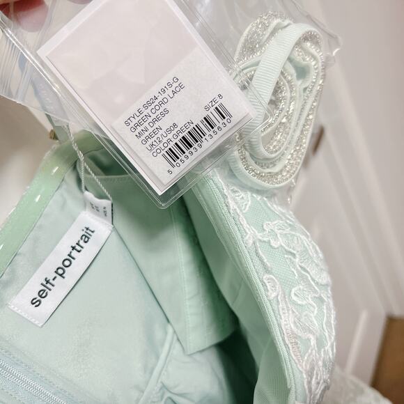 Self-Portrait Green Cord Lace Mini Dress US 8 - Picture 6 of 10